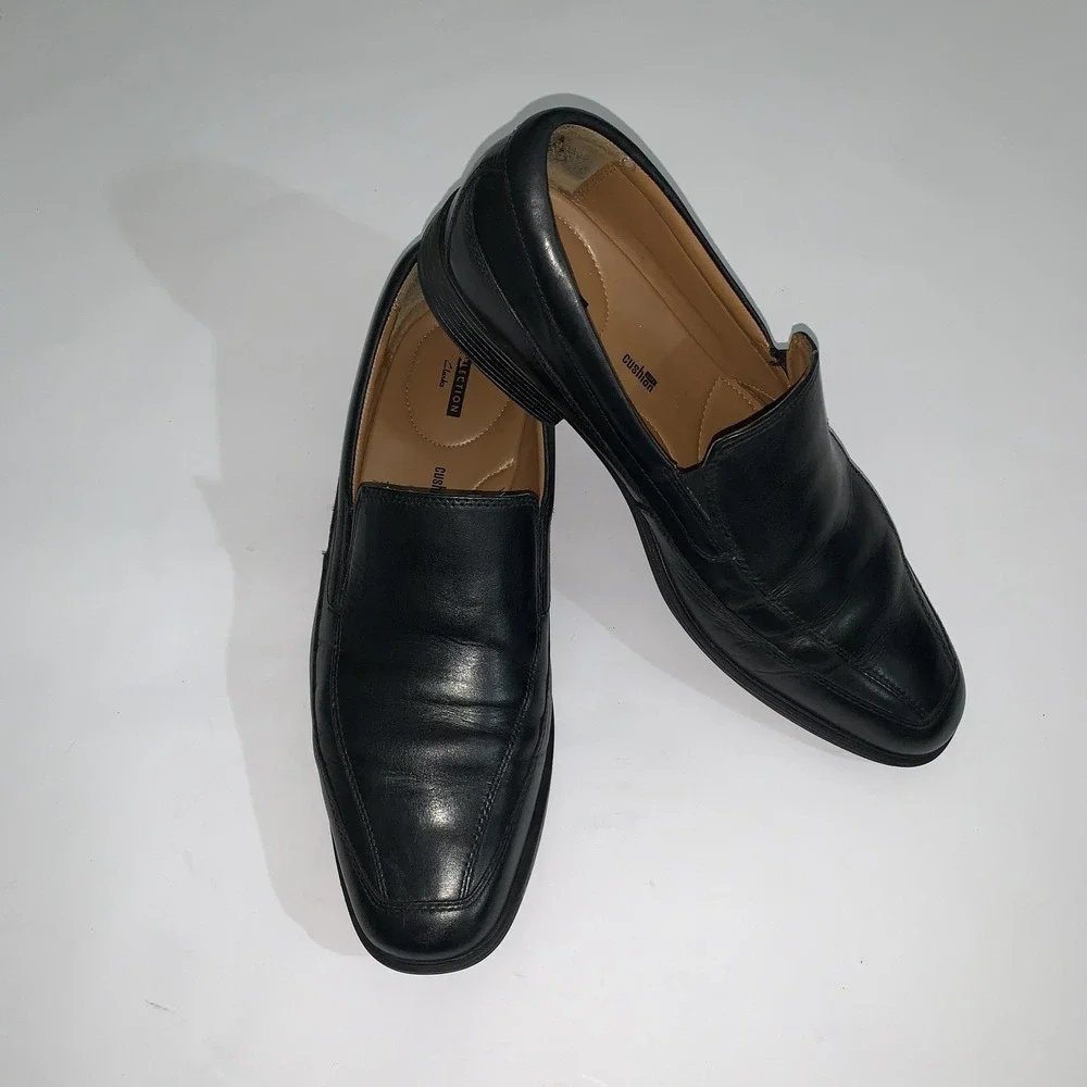 Clarks Shoes Mens Size 11 Black Leather Slip On Dress Oxford Loafers Comfort